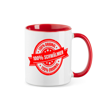 Tasse "100% Schwälmer" - weiß mit farbigem Henkel (nach Wahl) - 375ml