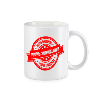 Tasse "100% Schwälmer" - weiß mit farbigem Henkel (nach Wahl) - 375ml