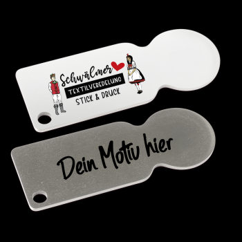 Einkaufswagenlöser aus Metall - einseitig bedruckt - weiß oder silber