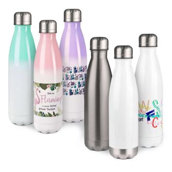 Edelstahl Thermoflasche mit Schraubverschluss- versch. Farben & Größen - individuell mit Wunschmotiv