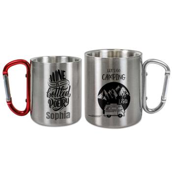 Edelstahltasse mit Karabiner - 200ml oder 330ml nach Wahl - silber