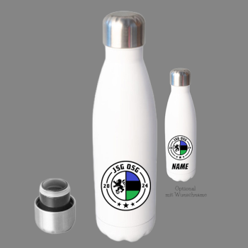 Edelstahl-Trinkflasche "JSG OSG" - personalisiert - mit Wunschtext - weiß