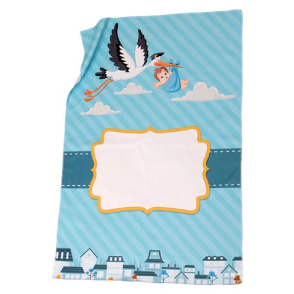 Mikrofaser-Fleecedecke "Klapperstorch" - 60x90 cm - mit bedruckbarem Bereich - individuell bedruckt