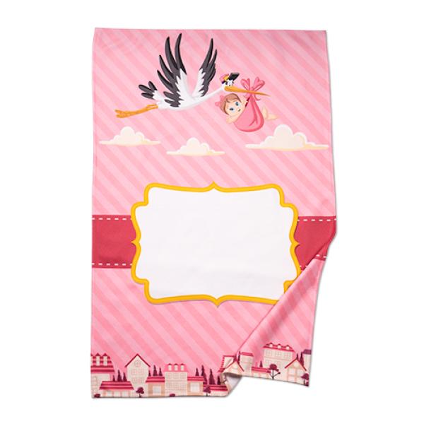 Mikrofaser-Fleecedecke "Klapperstorch" - 60x90 cm - mit bedruckbarem Bereich - individuell bedruckt