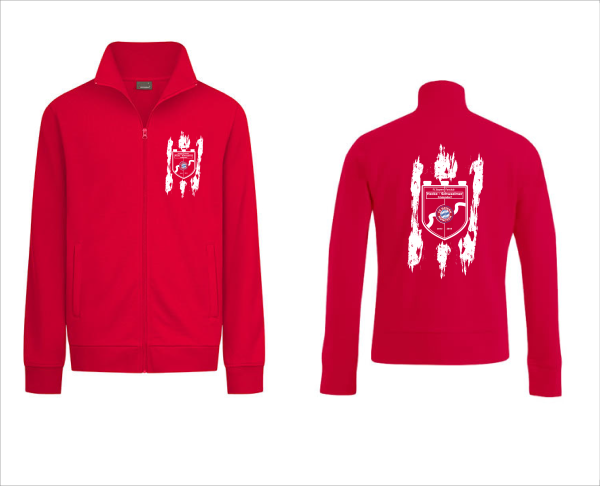 Zipperjacke mit Stehkragen "HeckeSchwälmer-Logo gesplasht Brustlogo und Rücken groß"