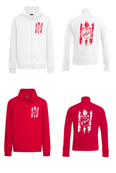 Zipperjacke mit Stehkragen "HeckeSchwälmer-Logo gesplasht Brustlogo und Rücken groß"