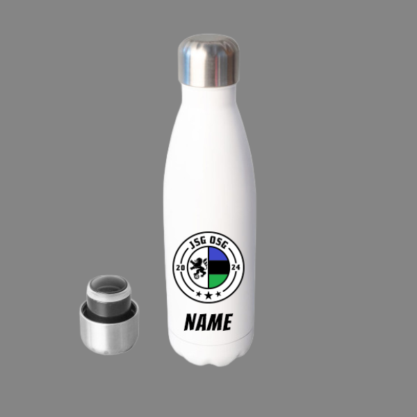 Edelstahl-Trinkflasche "JSG OSG" - personalisiert - mit Wunschtext - weiß