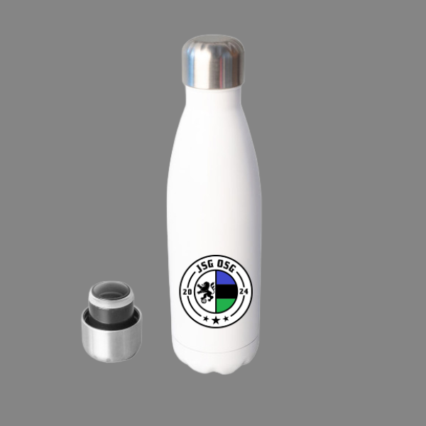 Edelstahl-Trinkflasche "JSG OSG" - personalisiert - mit Wunschtext - weiß