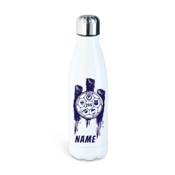 Edelstahl-Trinkflasche "JSG Schrecksbach-Neukirchen" - personalisiert - mit Wunschtext - weiß