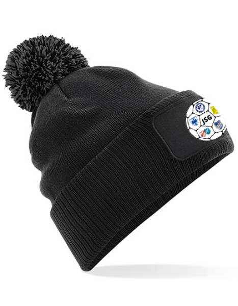 Bommelmütze JSG Schrecksbach-Neukirchen "Wappen & Name/Initialen/Nummer" - eckiger Patch - Beanie